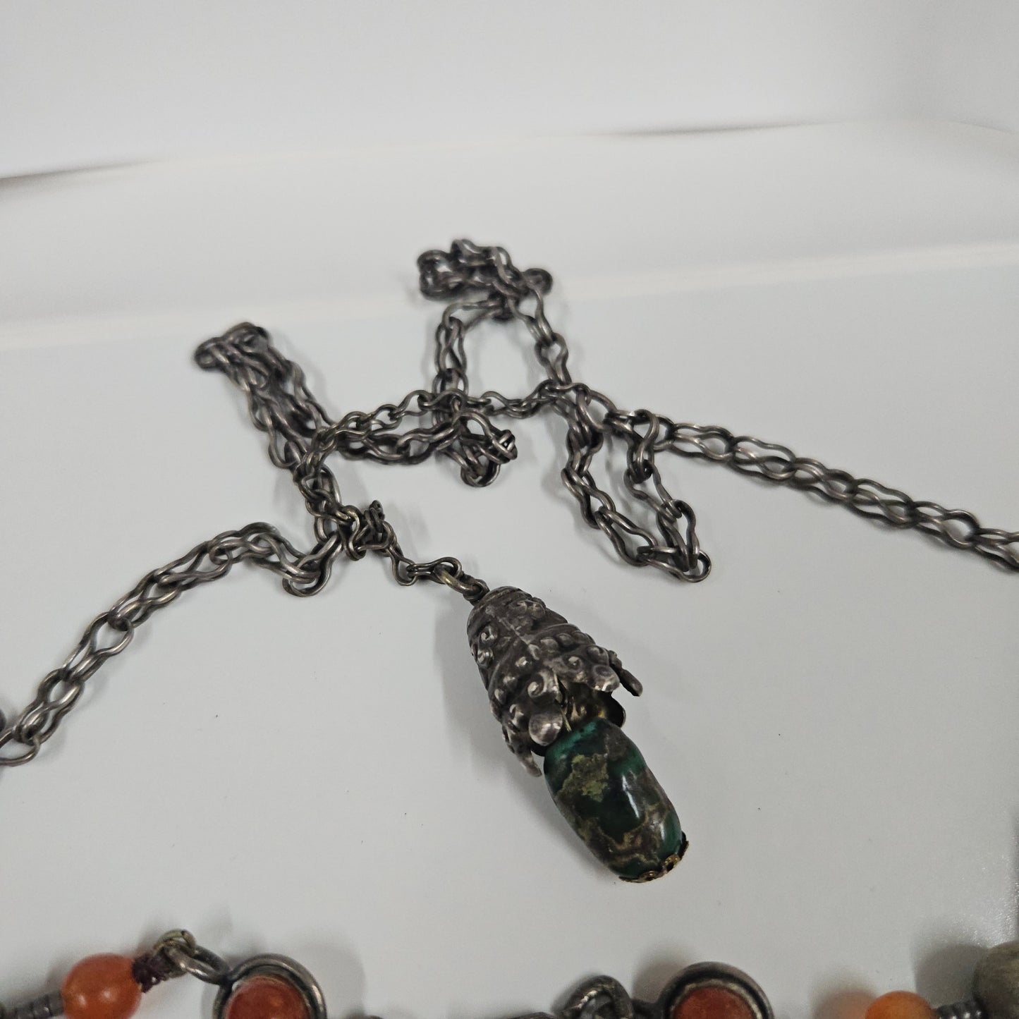 Vintage Tibetan Natural Stone & Silver Necklace
