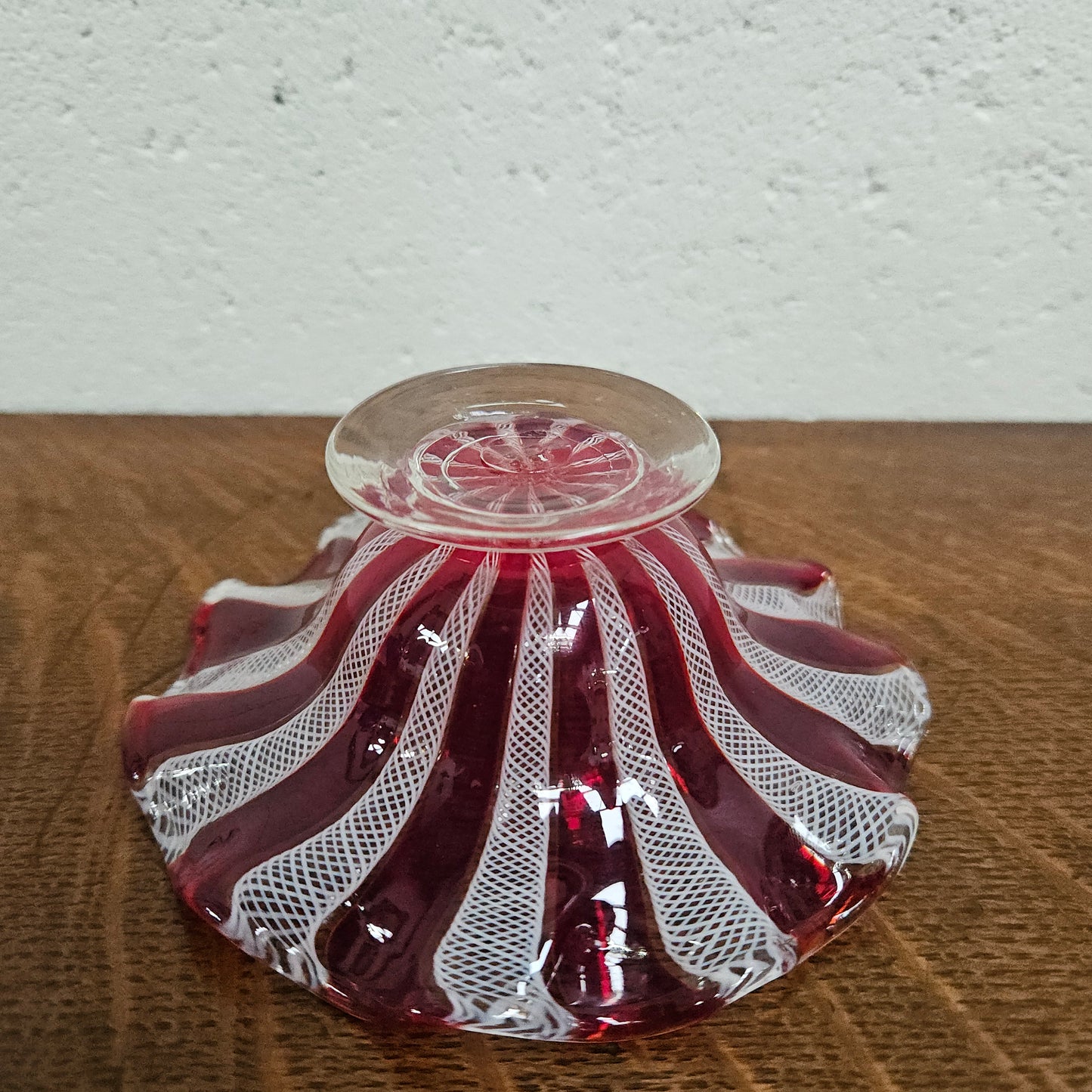 Red & White Murano Latticino Bowl