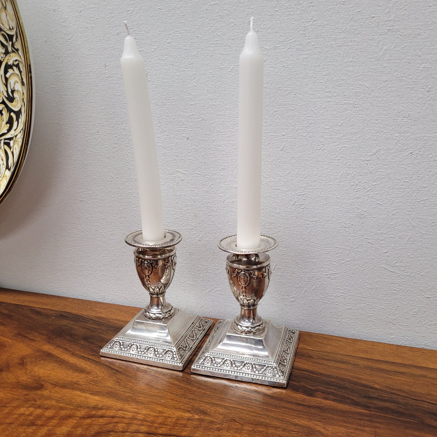 Pair of London Sterling Silver Neo Classical Style Candle Sticks