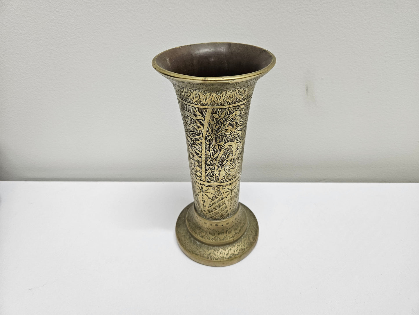 Antique Pair Of Hand Engraved Indo-Persian Brass Vases