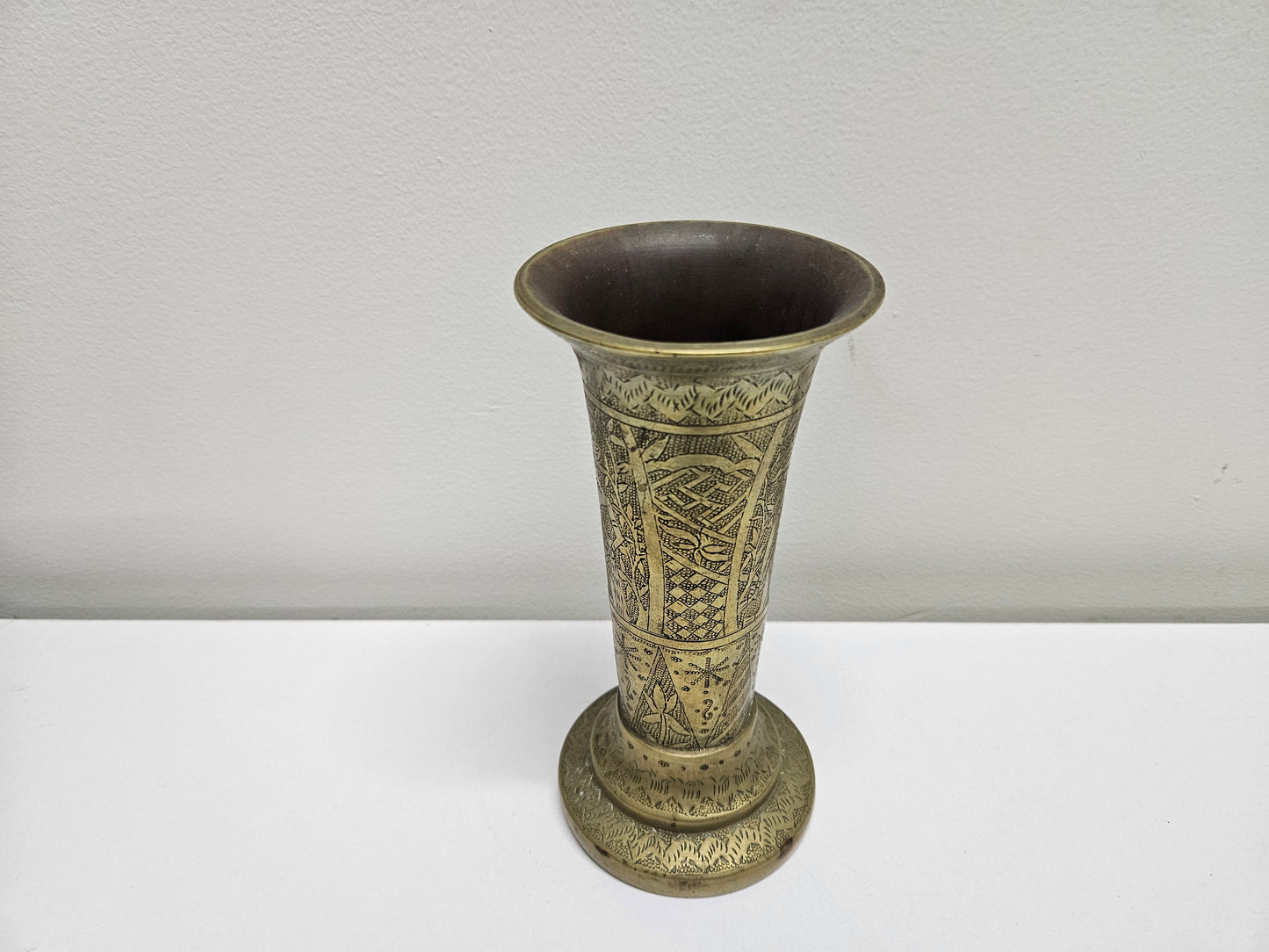 Antique Pair Of Hand Engraved Indo-Persian Brass Vases