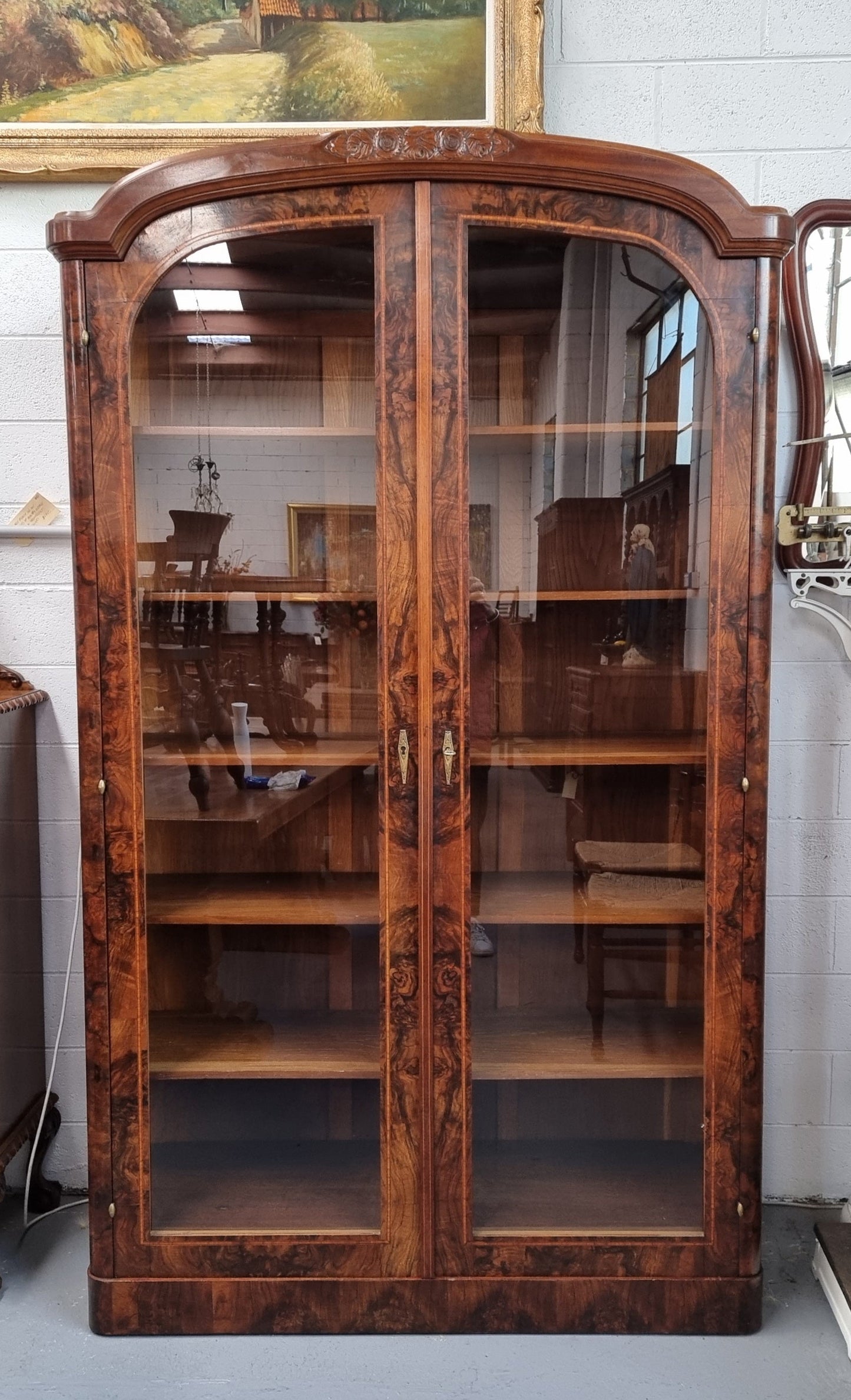 Art Deco Figured Walnut Inlaid Two Door Bookcase