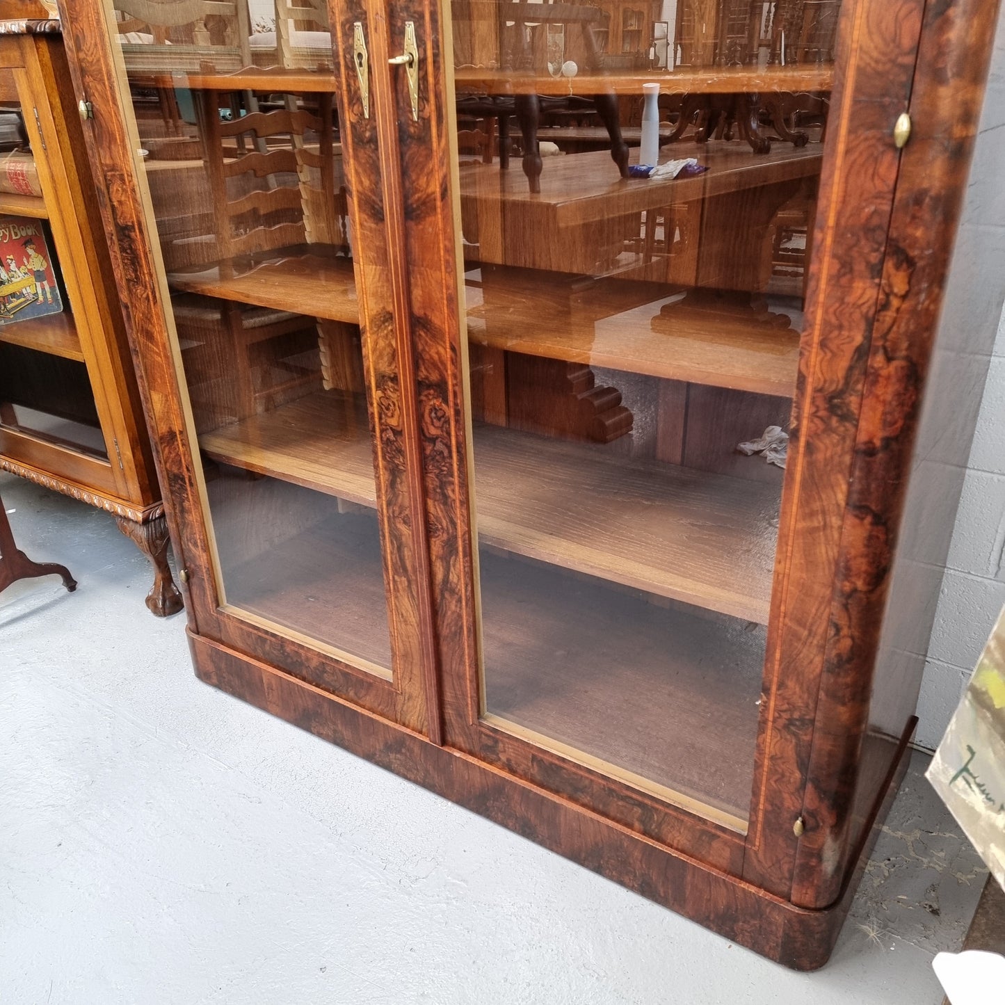 Art Deco Figured Walnut Inlaid Two Door Bookcase