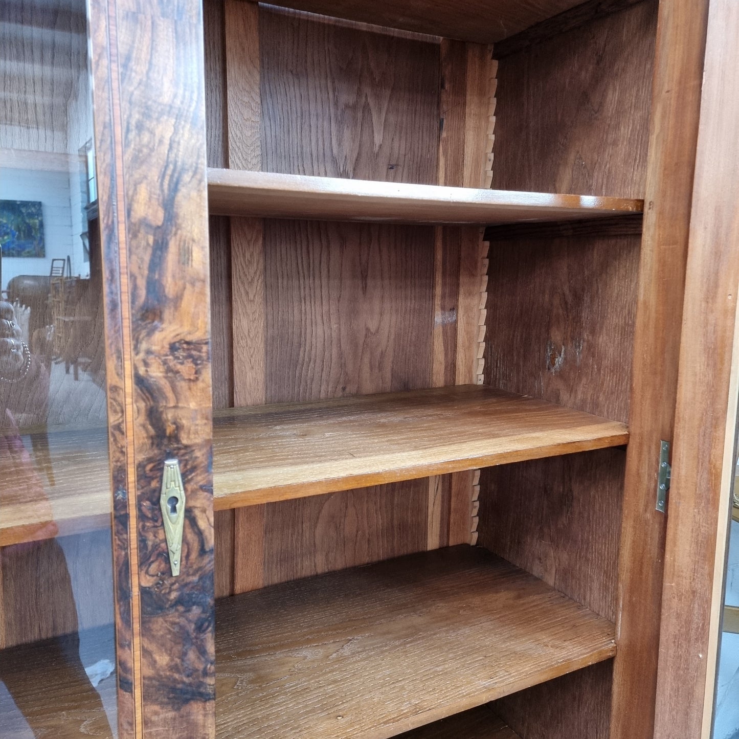 Art Deco Figured Walnut Inlaid Two Door Bookcase