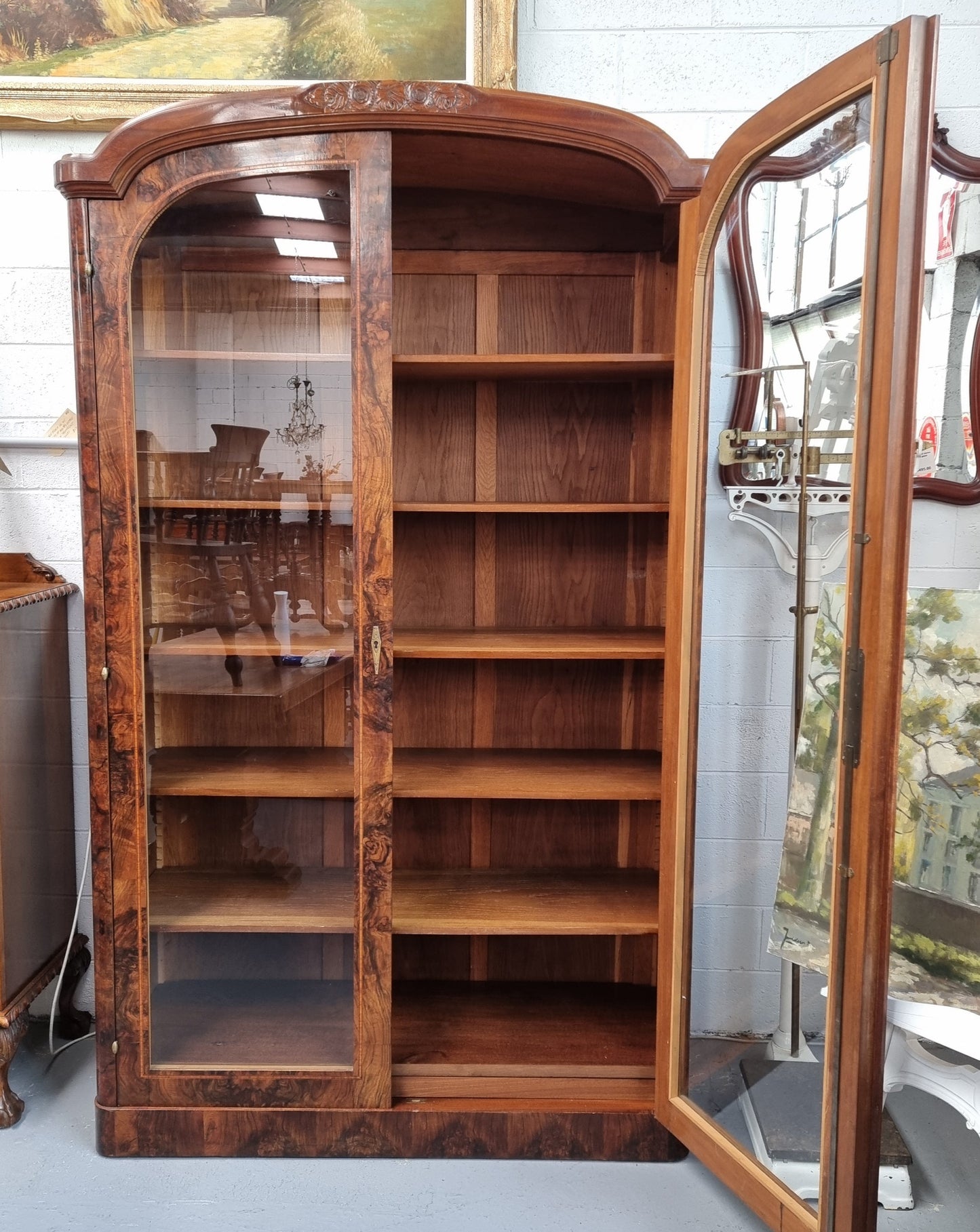 Art Deco Figured Walnut Inlaid Two Door Bookcase