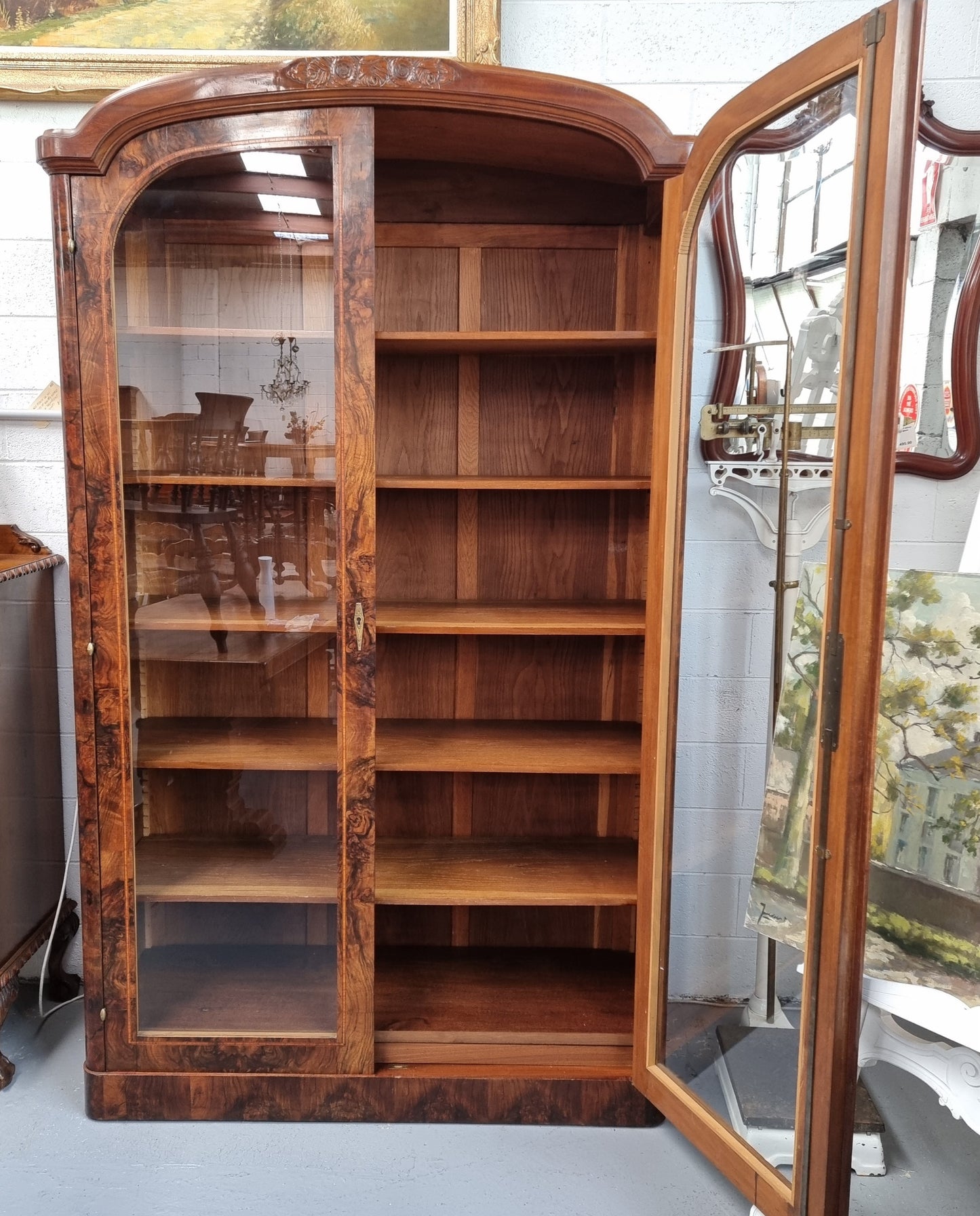 Art Deco Figured Walnut Inlaid Two Door Bookcase