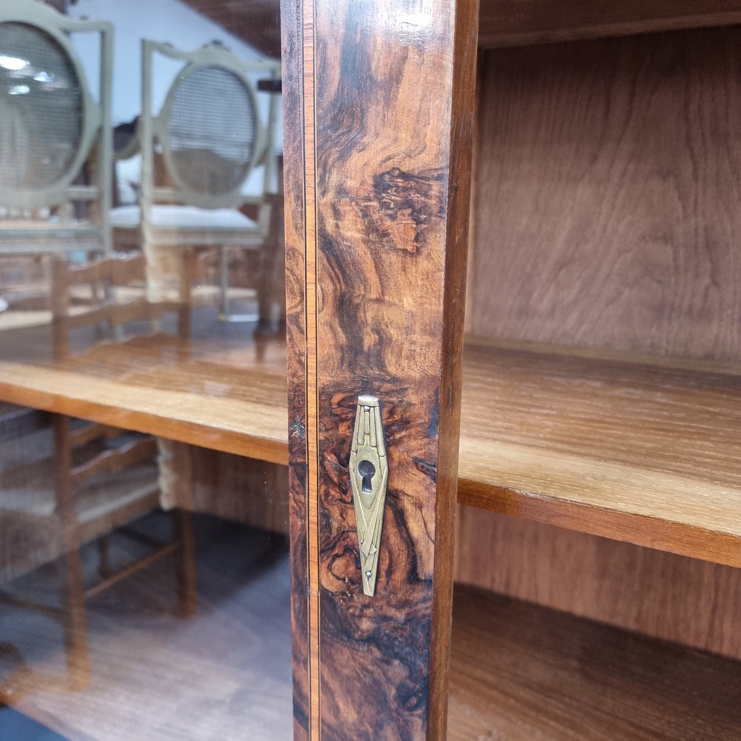 Art Deco Figured Walnut Inlaid Two Door Bookcase