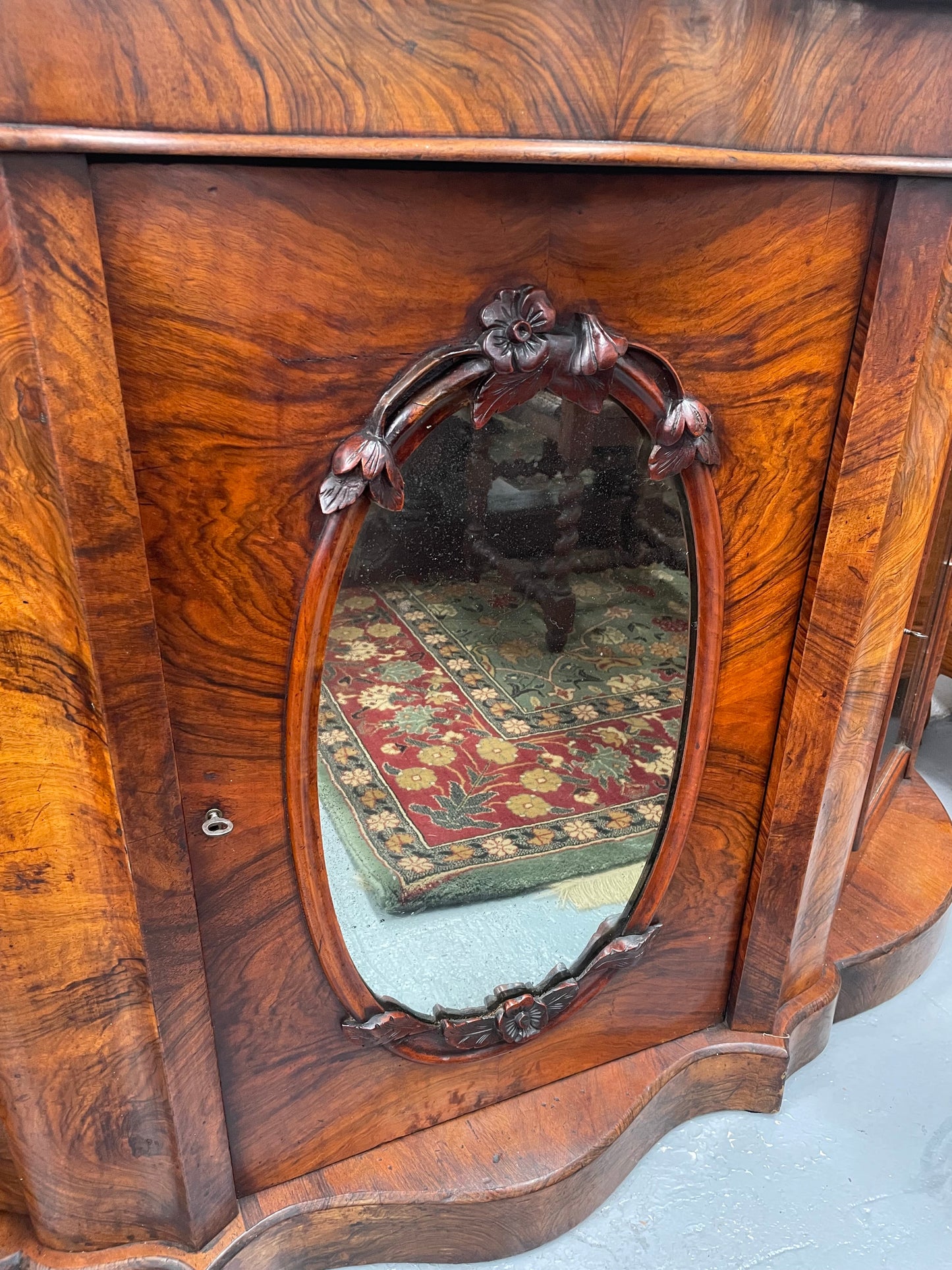 Victorian Figured Walnut Serpentine Shape Sideboard
