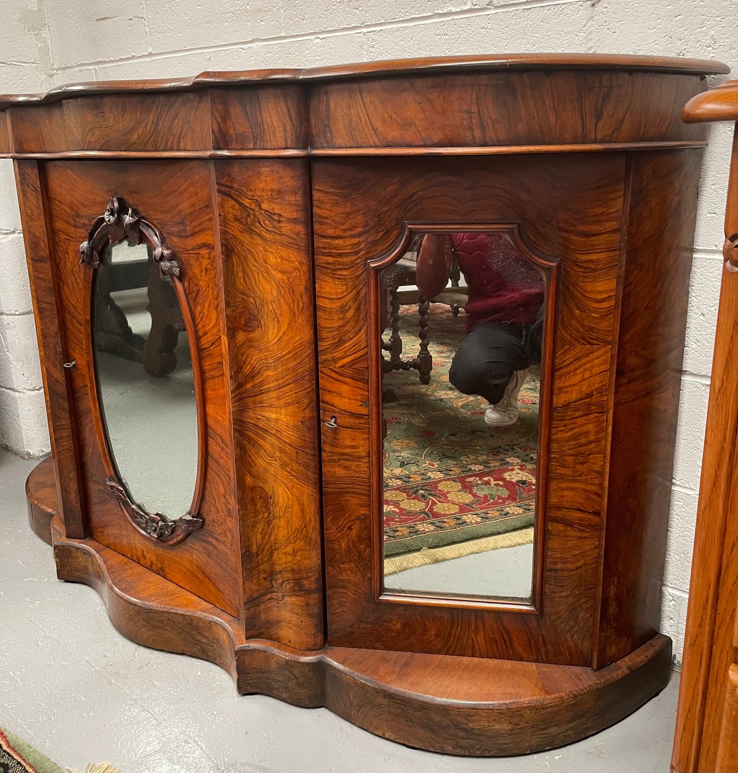 Victorian Figured Walnut Serpentine Shape Sideboard