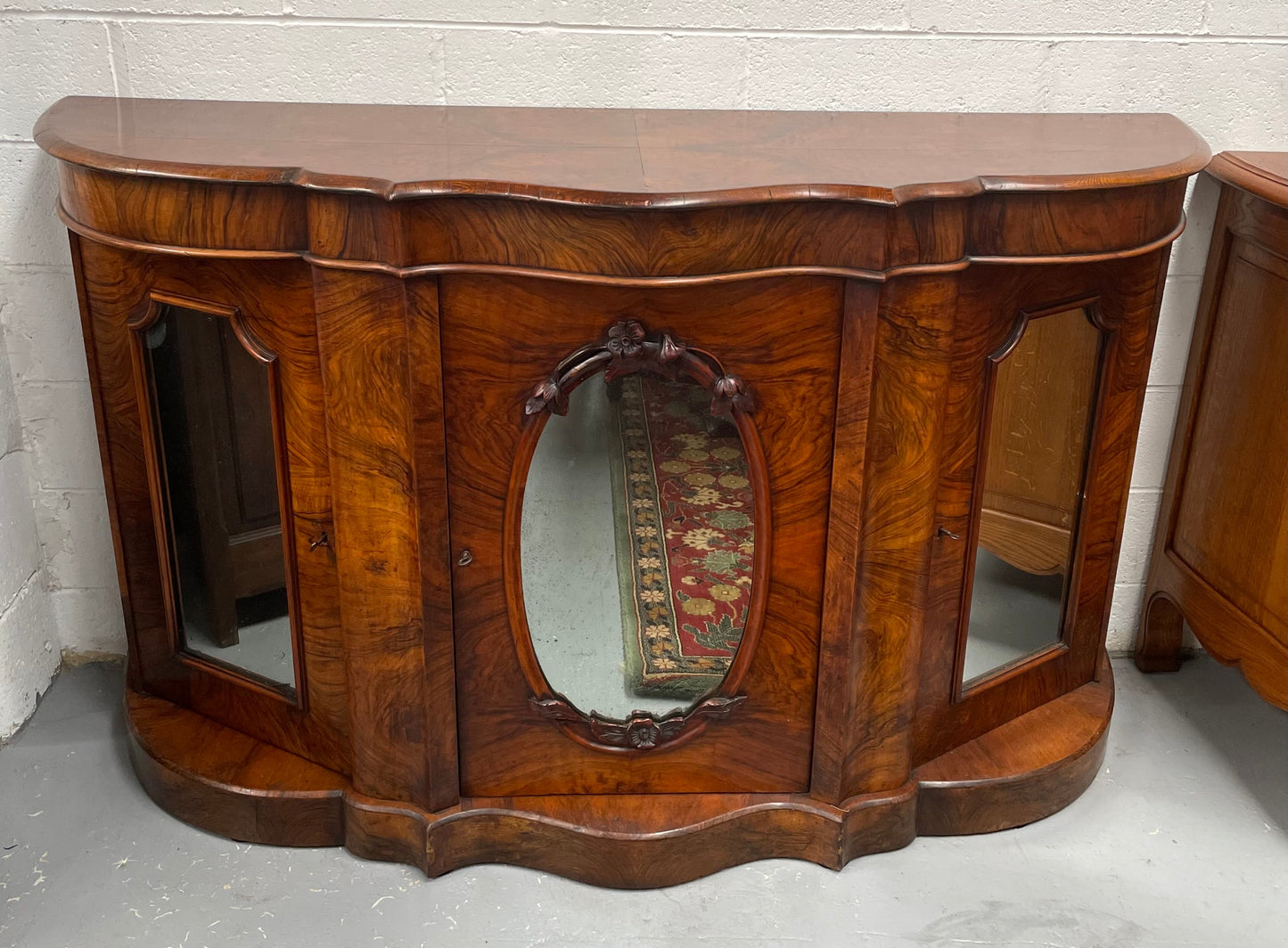 Victorian Figured Walnut Serpentine Shape Sideboard