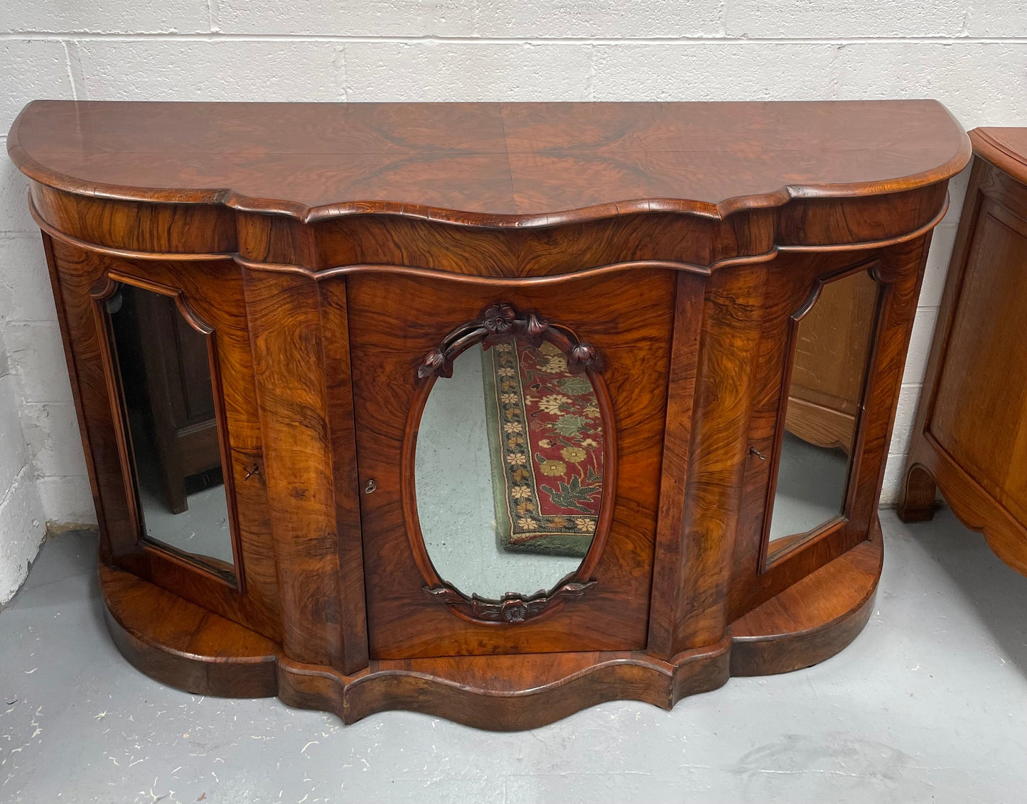 Victorian Figured Walnut Serpentine Shape Sideboard