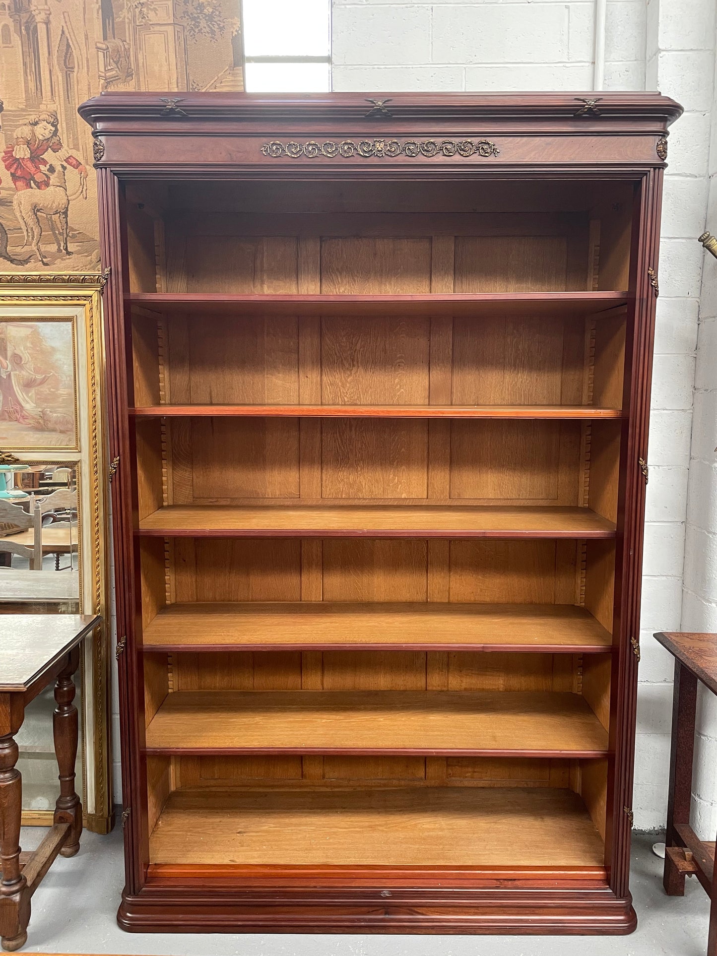 Louis XVI Style Open Mahogany Bookcase With Ormolu Mounts