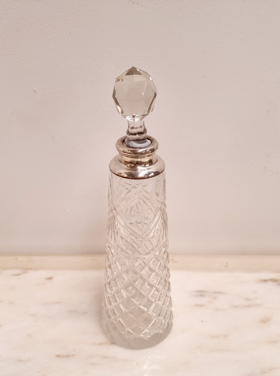 Tall Hallmarked Silver Top Cut Crystal Scent Bottle