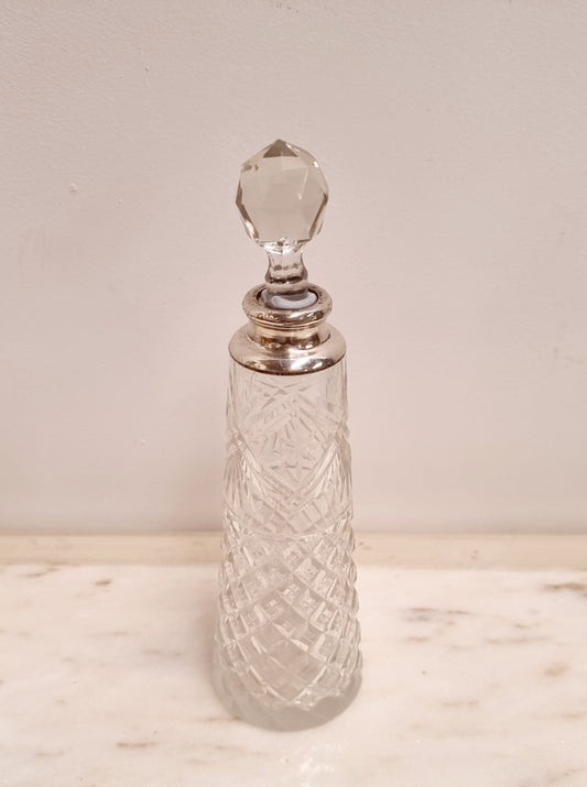 Tall Hallmarked Silver Top Cut Crystal Scent Bottle