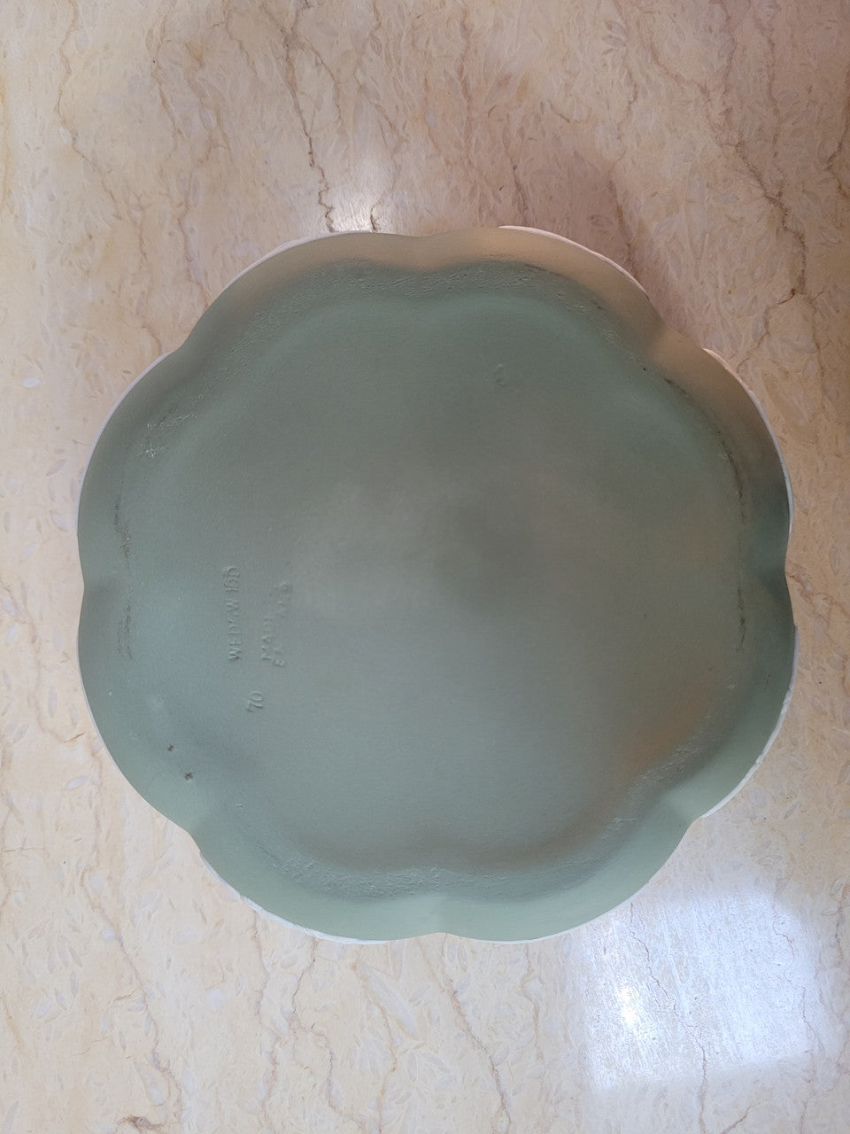 For Sale At Moonee Ponds Antiques Vintage classical design green jasper “Wedgwood” large round lidded trinket box. In good condition please view photos as they help form part of the description.