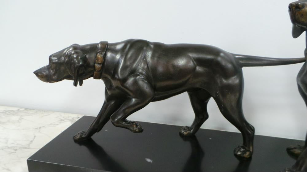 Art Deco Bronzed Spelter Statue Of Two Dogs
