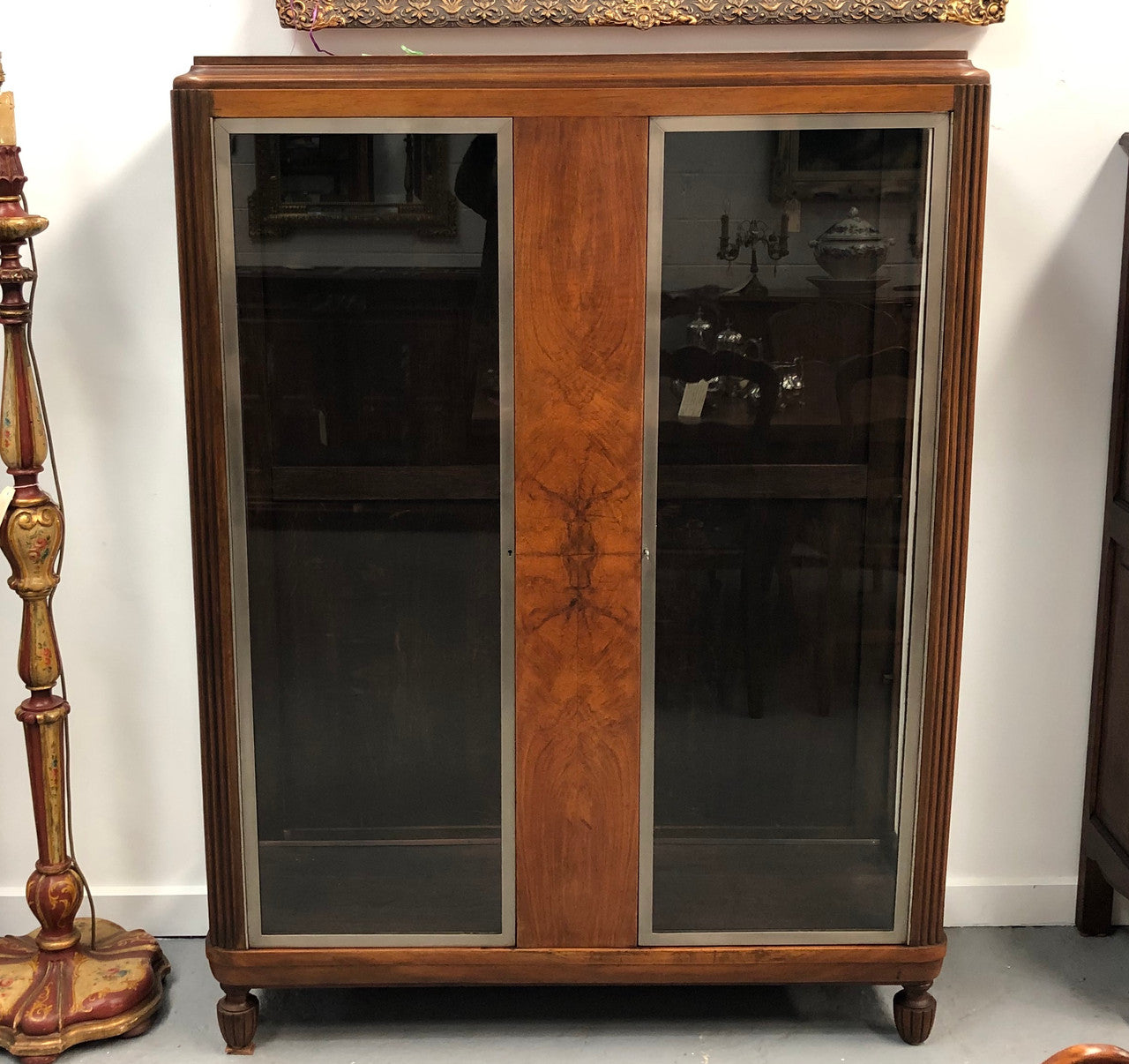 Large Walnut & Nickel Plated Art Deco Display Cabinet