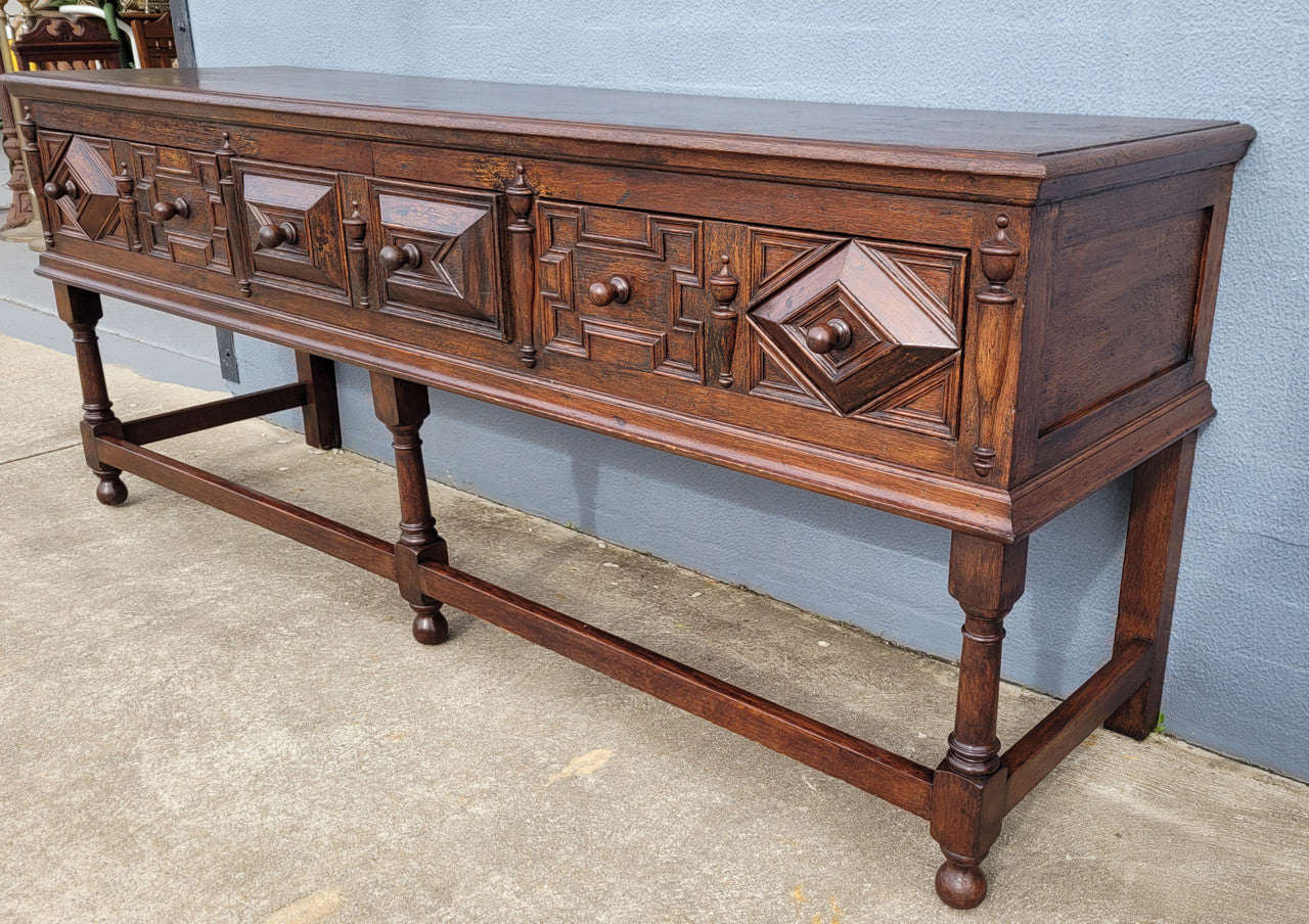 19th Century French Oak Henry the 2nd style console/side table/ TV unit with two drawer with beautiful carvings. It is in good original detailed condition.