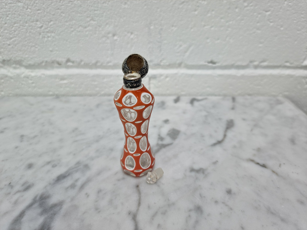 Rare Antique 19th century French silver top and double overlay glass scent bottle. Internal stopper intact and is in good original condition, please view photos as they help form part of the description.