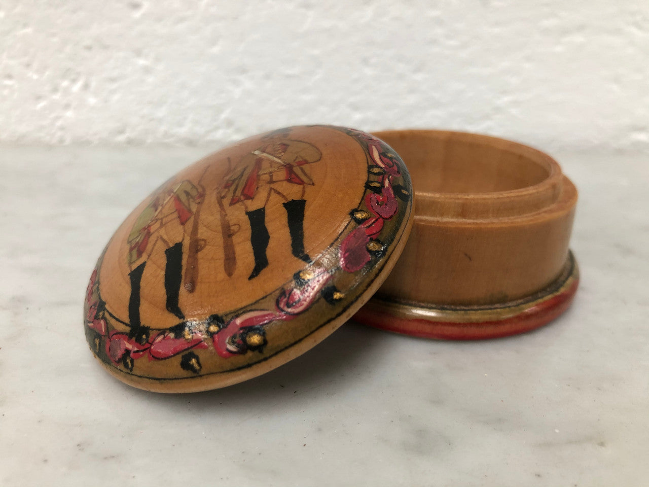 Vintage Treen Hand-Painted Trinket Box