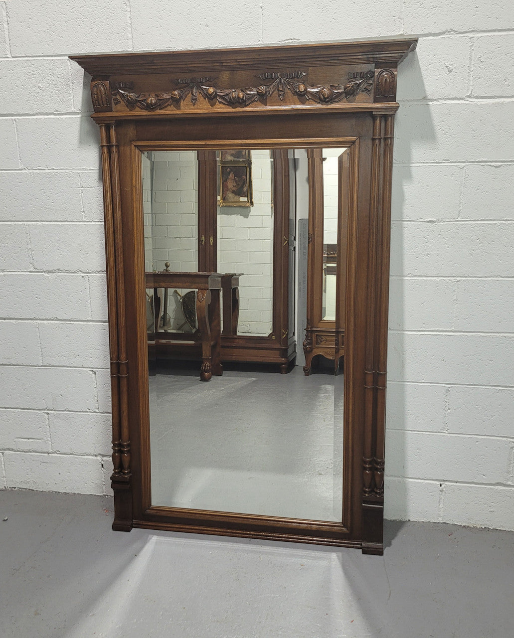 Nicely Carved Walnut Mantle Mirror