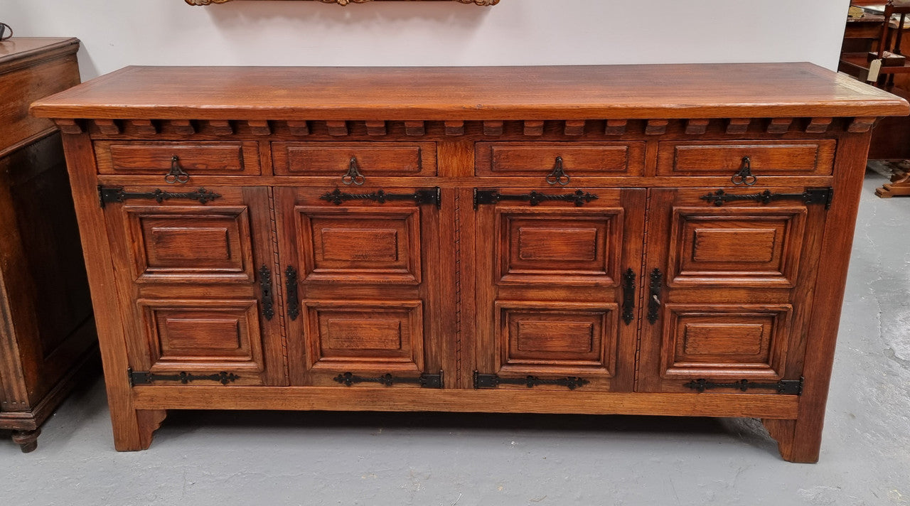 Large French Oak Spanish Style 4 Door Buffet