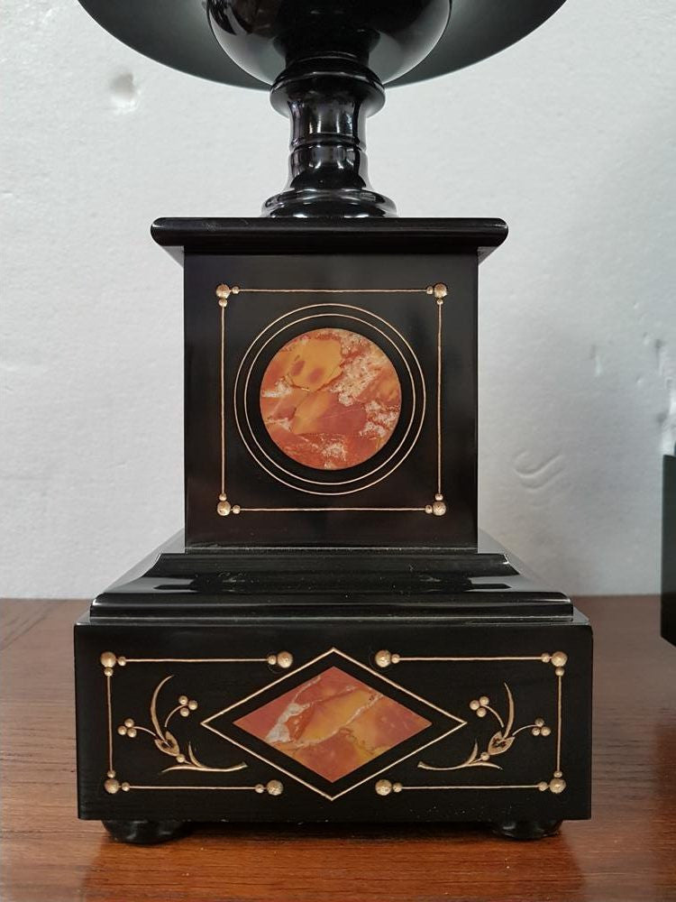 French Black Marble Three Piece Clock Set