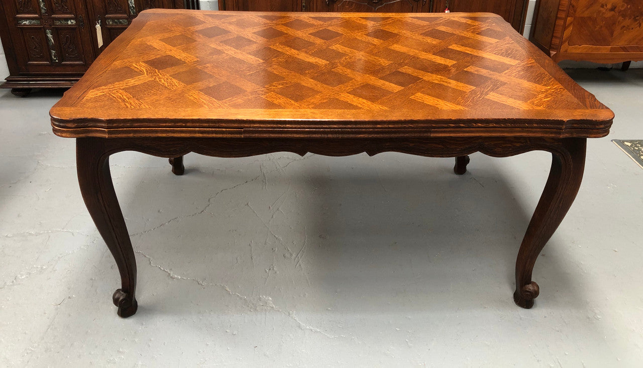 French Oak Louis XV th Style Parquetry Top Extension Table