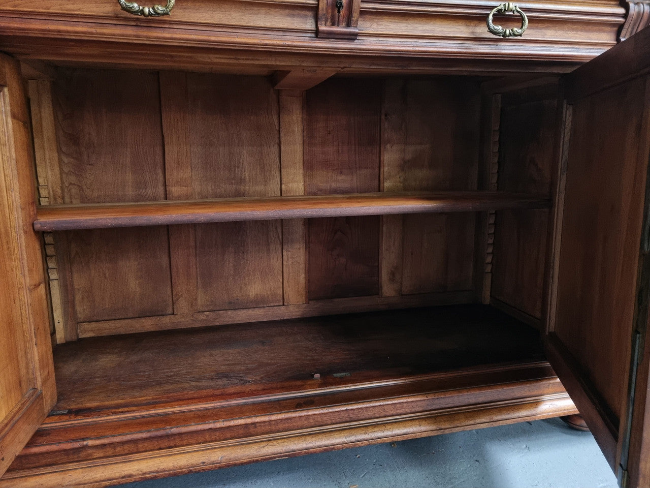 Impressive French Walnut Henry 2nd Style Buffet Sideboard. Featuring stunning carvings and lion carved panel doors. Good original detailed condition. Circa: 1880