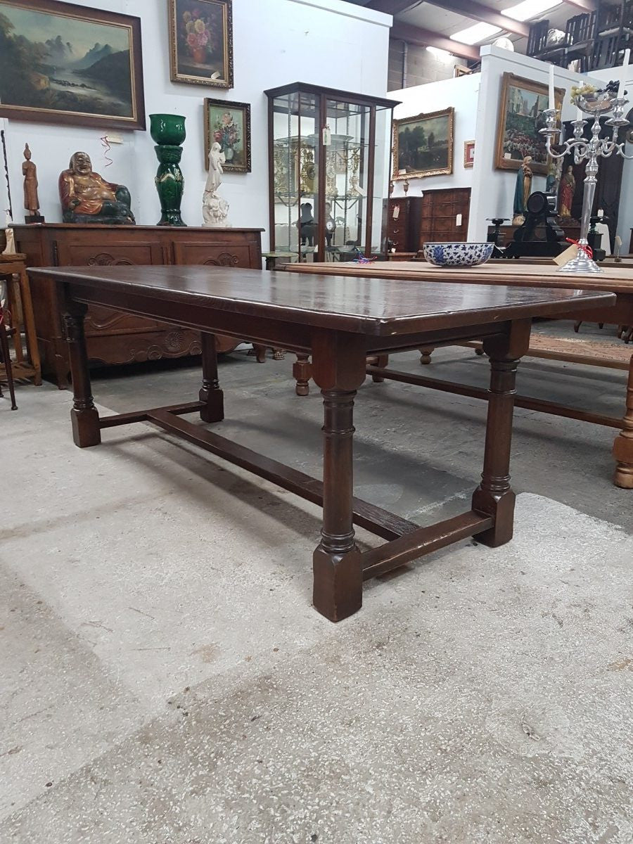 A late 20th century French oak refectory dining table, can seat eight people comfortably and in good original condition.