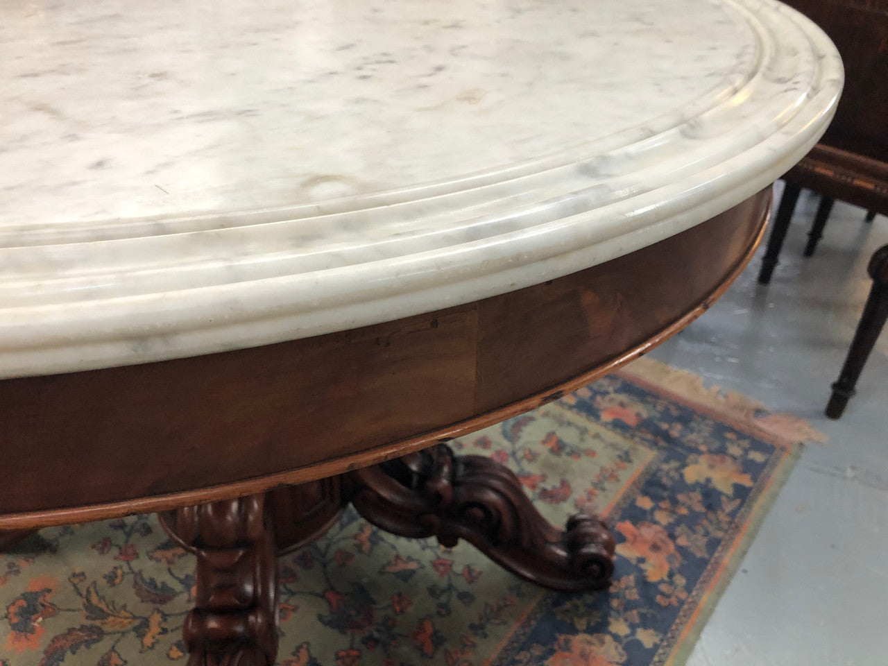 Mid 19th Century French Walnut White Marble Top Centre Table