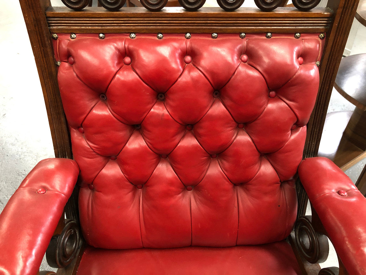 Leather Walnut Button Back Library Chair