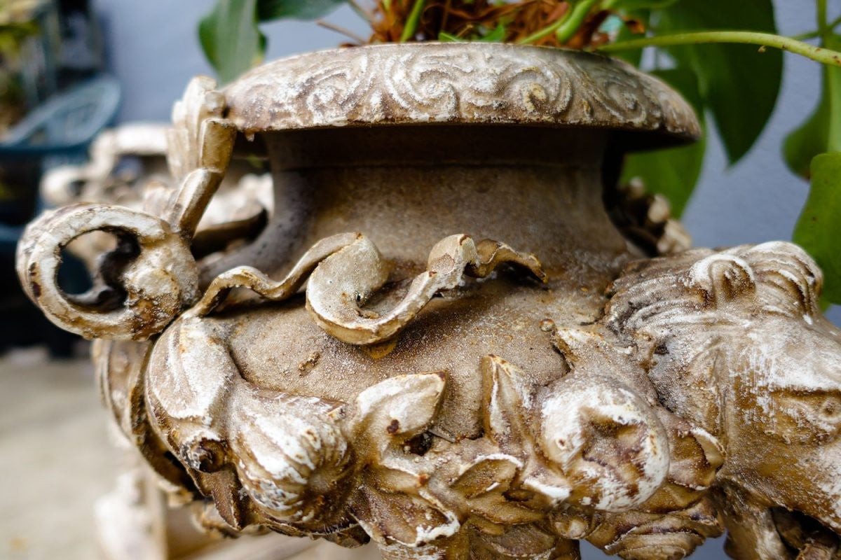 Pair Late Victorian Cast Iron Urns
