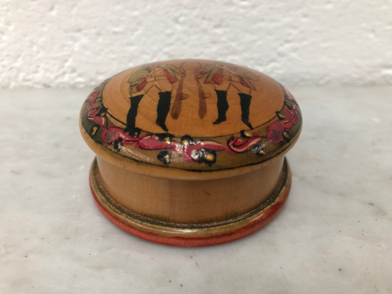 Vintage Treen Hand-Painted Trinket Box