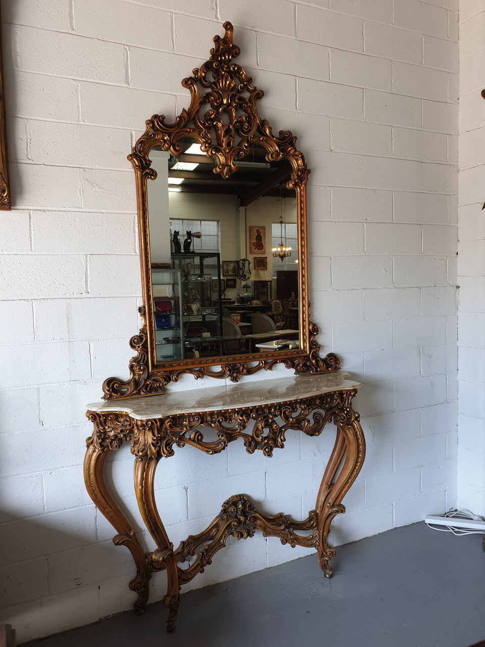 Louis XV Style Gilt Timber & Alabaster Top Console & Mirror