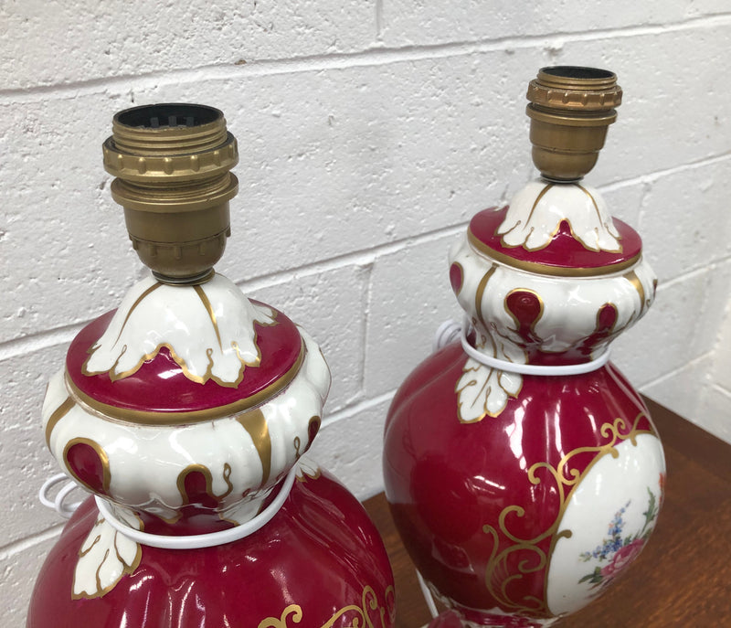 Pair of highly decorative Paris Porcelain table lamps. They are wired to Australian standards and are in very good original condition. Circa 1950's.