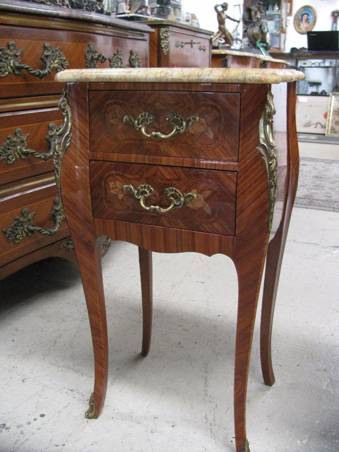 Pair of French Marquetry Inlaid Bedsides
