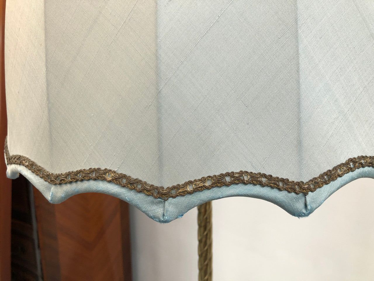 Brass & Stone Standard Lamp With Beautiful Sky Blue Shade