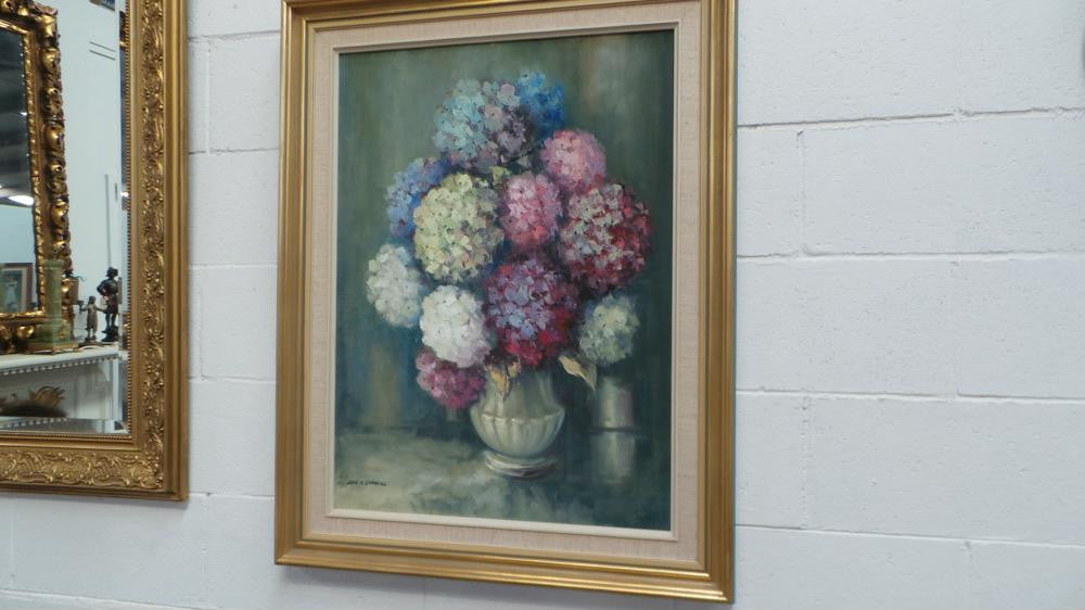 Framed Oil Painting Of Hydrangeas On Canvas