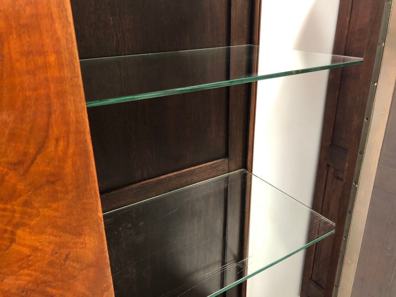 Large Walnut & Nickel Plated Art Deco Display Cabinet