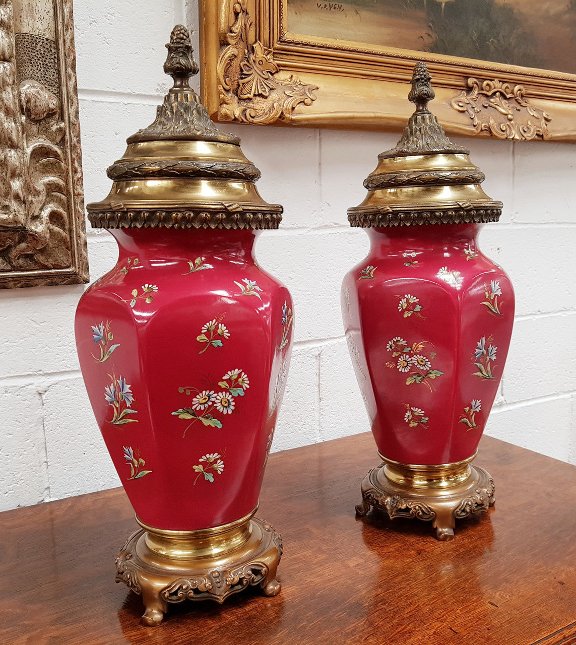 Pair Of 19th Century French Floral Brass & Bronze Mounted Cassolettes