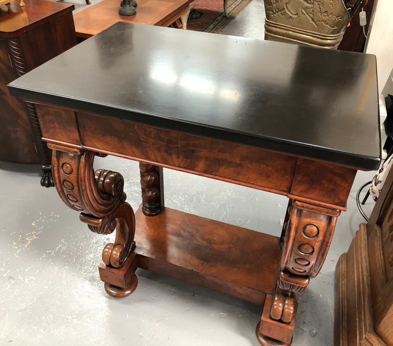 Antique French Flame Mahogany Console Table