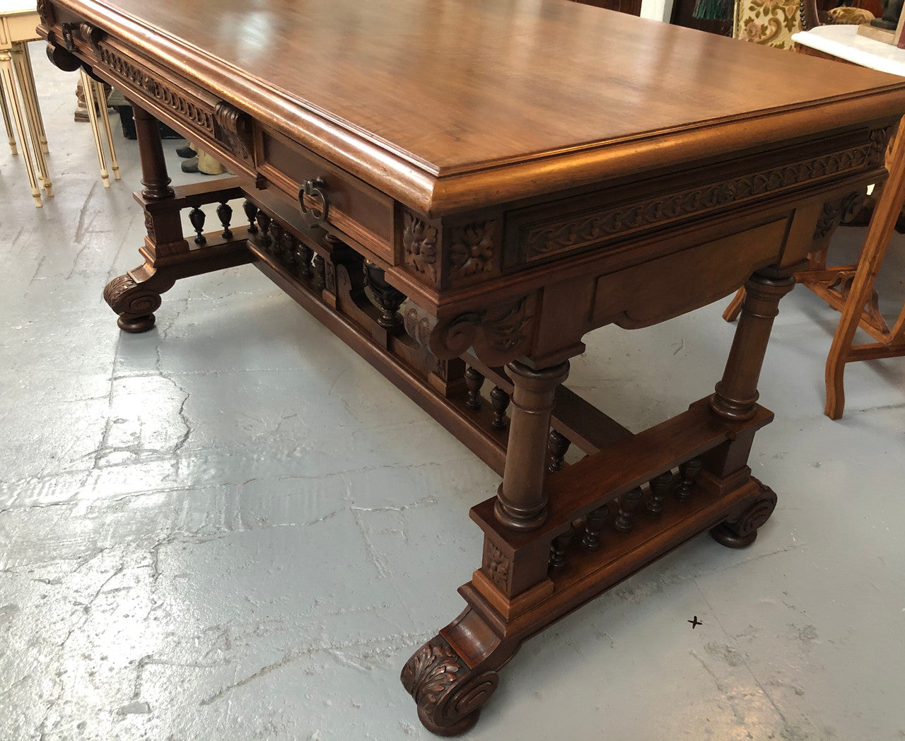 19th Century French Walnut Henry II Style Desk