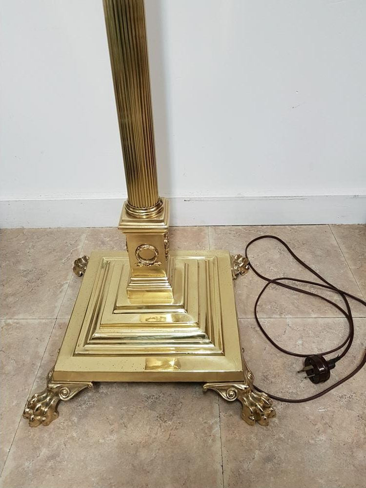 Edwardian Brass and Cast Iron Standard Lamp with Shade