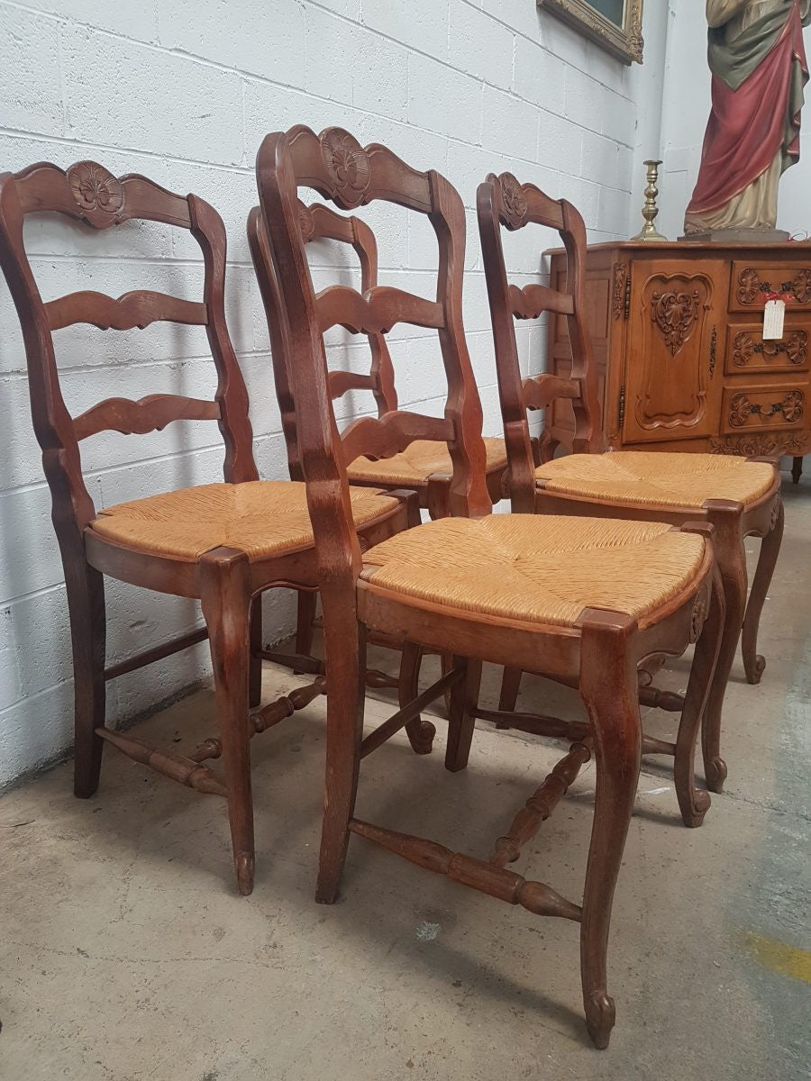 Set of Four French Oak Dining Chairs-1