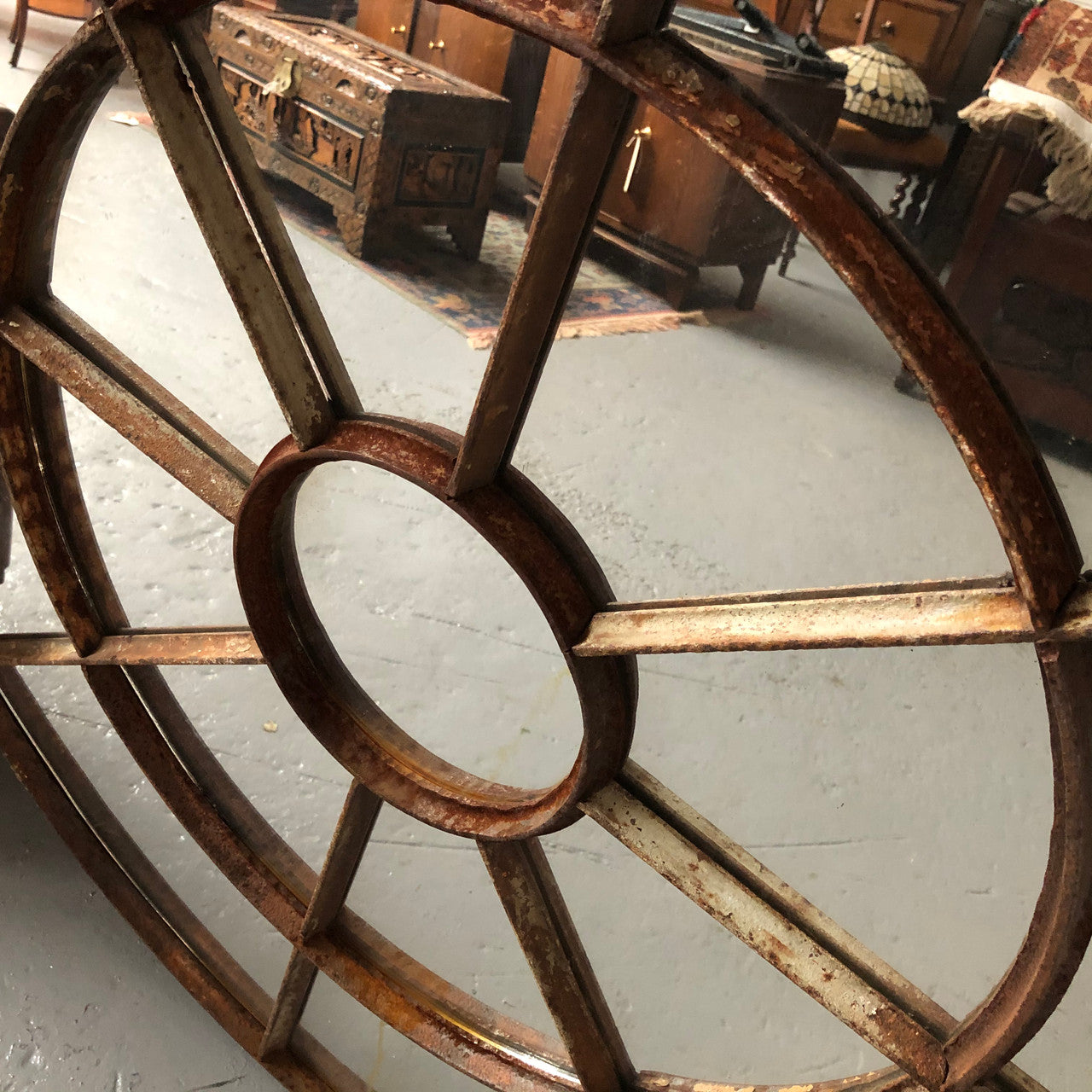 French Cast Iron Round Garden Mirror