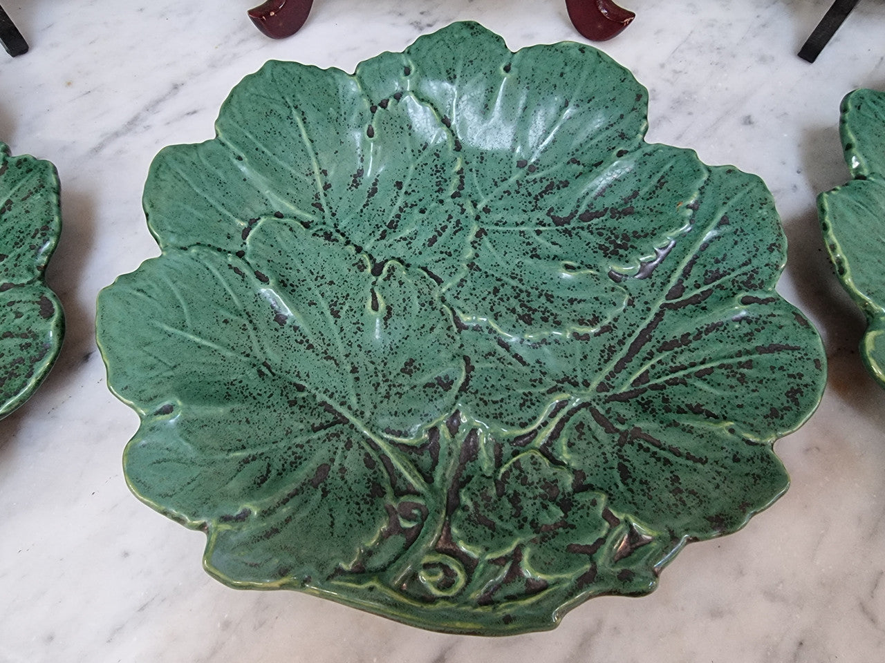 Set of 6 Victorian majolica grape vine plates. No markings – European. In very good original condition. $265 the set of six. 22.5cm Diam