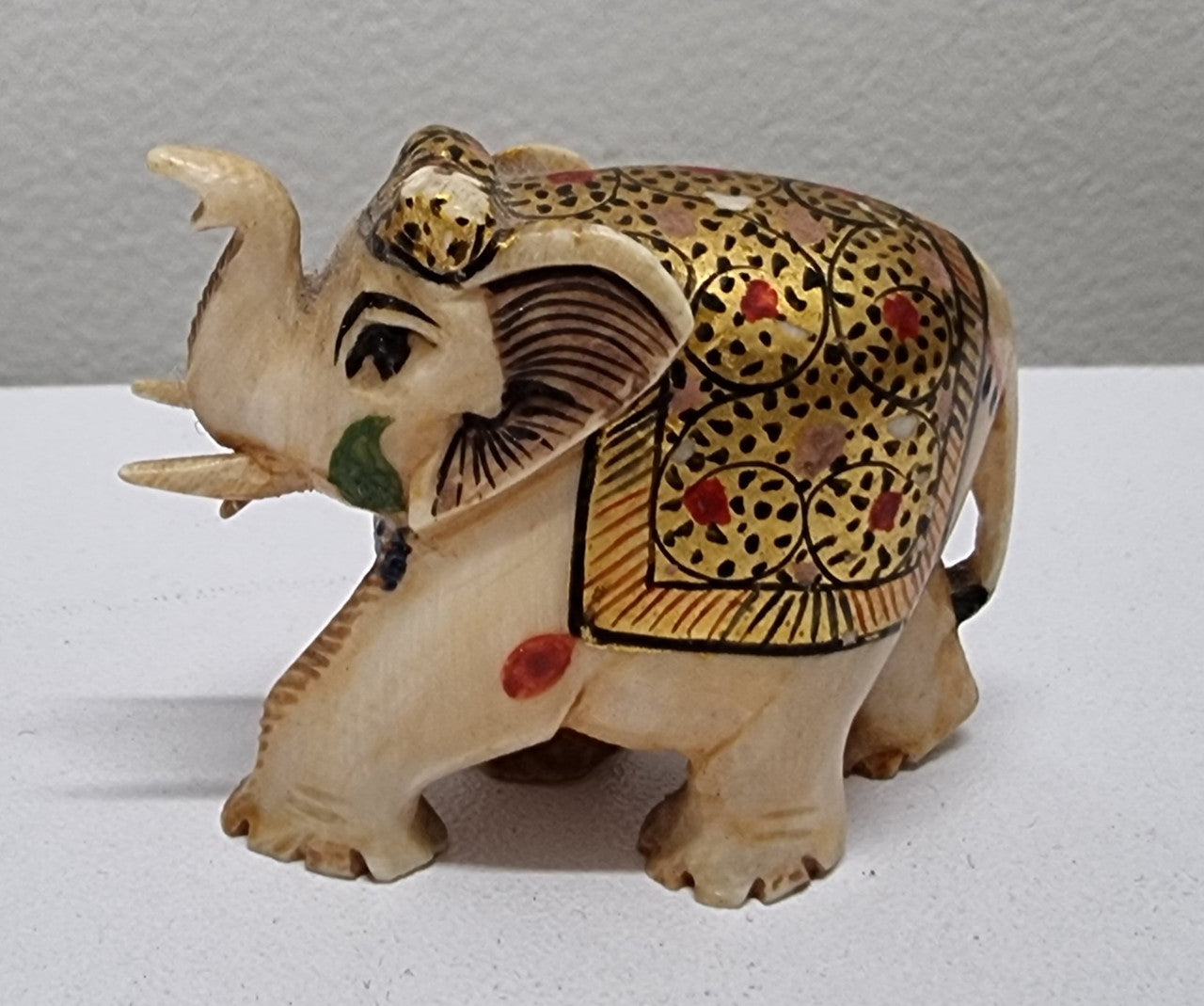 Vintage Hand Carved Hand Painted Ivory Elephant