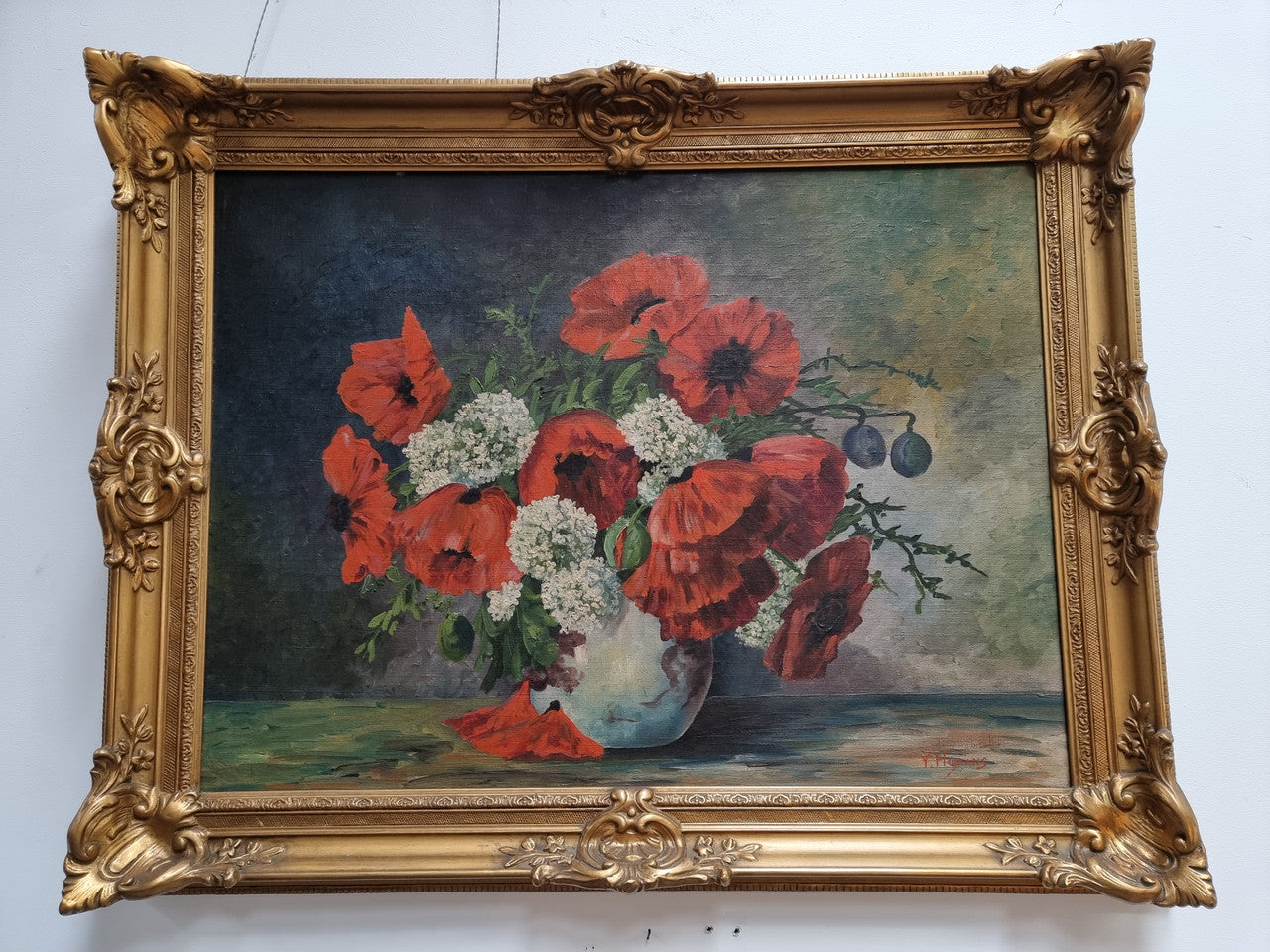 Beautiful Antique Dutch Framed Floral Oil Painting