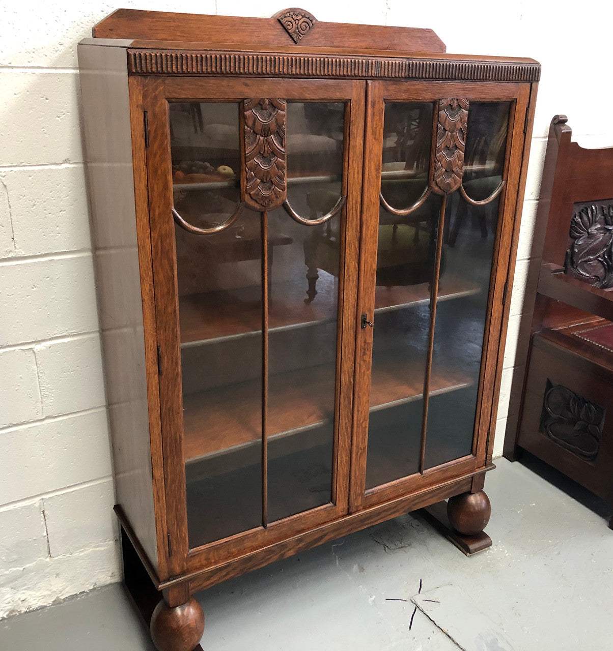 English Oak Tudor Style Bookcase/Display Cabinet